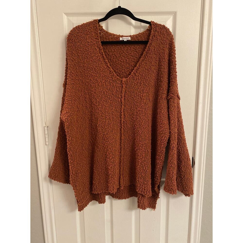 Cozycore Boucle Knit Oversized V-Neck Sweater Brown Cozy Boho 3X Goblincore